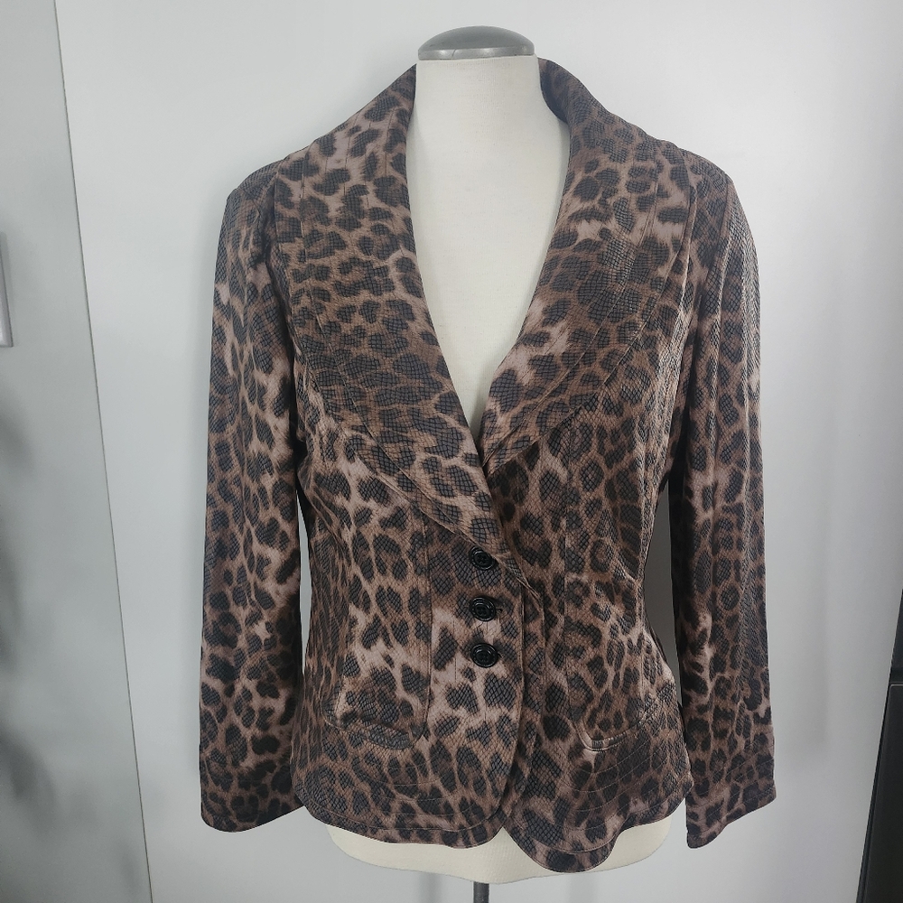 CLARA SUN WOO Women's‎ Animal Print Double Collar Blazer Brown Black Large Fall